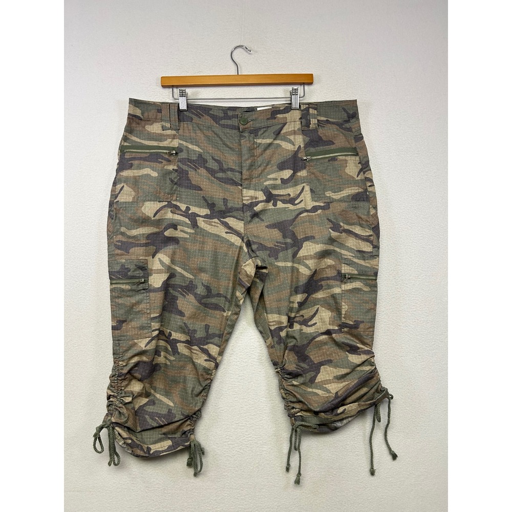 Y2K Gorpcore Vanilla Star Womens 24 Green Camo Ripstop Cinch Cargo Capri Pants